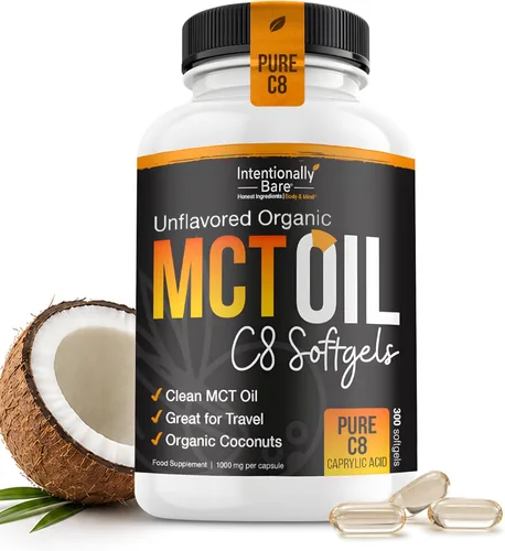 Intentionally Bare Cápsulas de aceite MCT C8 puro orgánico – 99.2% C8, .8% C10 MCT pastillas – Energía sostenida, estado de ánimo y enfoque – de