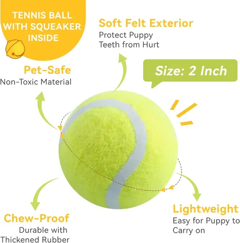 Miniatura 2 de susu & wuwu Paquete de 12 pelotas chirriantes para perros pequeños, pelotas de tenis pequeñas de 2 pulgadas, juguete interactivo para perros,