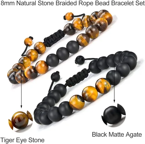 Miniatura 6 de M MOOHAM Bracelets for Men Christmas Gifts - 8mm Natural Tiger Eye Matte Agate Lava Rock Bracelets Set for Men, Birthday Christmas Gifts for Dad