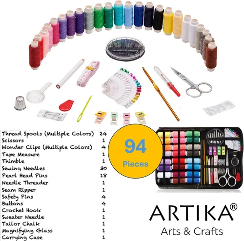 Miniatura 2 de ARTIKA Kit de costura para adultos y niños (94 PIEZAS) - Juego pequeño para principiantes con hilo multicolor, agujas, tijeras, dedal y pinzas