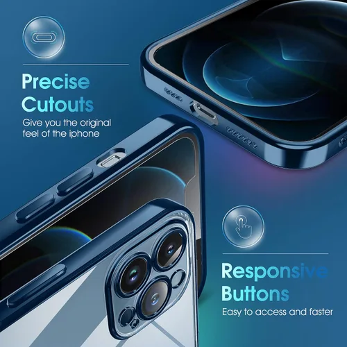 Miniatura 4 de Supdeal Funda transparente para iPhone 12 Pro, no amarillea, protección de cámara, probada en caídas de grado militar, transparente, a prueba de Azul