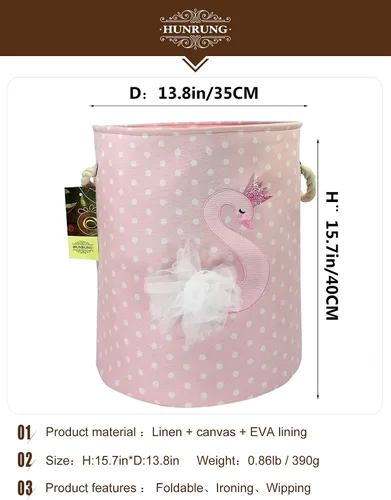 Miniatura 2 de Cesta grande para ropa sucia, organizador de dibujos animados para guardería, juguetes, lavandería, ropa infantil, cestas de regalo (cisne)
