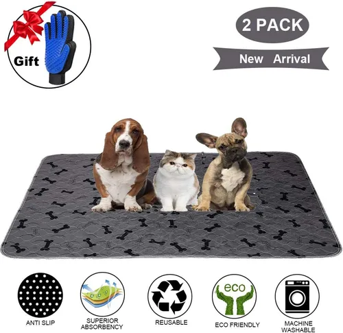 Miniatura 2 de Almohadillas lavables para orina de perros con guantes de aseo gratis, tapetes antideslizantes para perros con gran absorción de orina, almohadillas