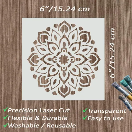 Miniatura 2 de DLY LIFESTYLE Plantilla de mandala para pintar en madera, lienzo, papel, tela, paredes y muebles, plantilla de flores, 6 x 6 pulgadas, plantillas