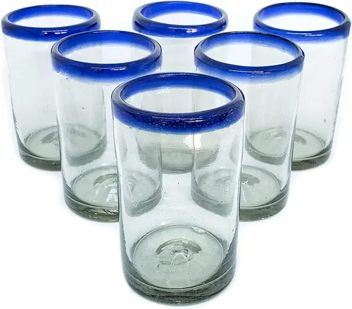 Miniatura 14 de Copas de roca DOF con borde azul cobalto de 8 onzas (juego de 6), vidrio reciclado, sin plomo, sin toxinas (DOF Rocks)