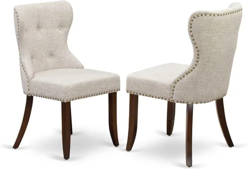 Miniatura 11 de East West Furniture SIP7T37 Sion Modern Parson - Juego de 2 sillas tapizadas de tela de lino con botones copetudos y ribete de clavo, juego de 2