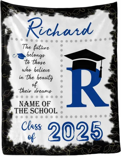 Miniatura 37 de MyPupSocks Manta personalizada para regalo de graduación, felicitaciones clase de 2025, manta azul personalizada de forro polar 2025 para hermana