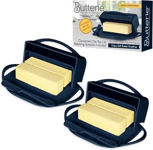 Miniatura 16 de Butterie Mantequillera con Tapa Abatible y Cuchillo a Juego, Contiene 2 Barras/Mantequilla Europea, Soporte para Mantequilla Sin Derrames