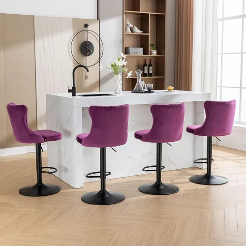 Miniatura 132 de Aoowow Juego de 2 taburetes de bar giratorios, taburetes de bar ajustables con respaldo de terciopelo copetudo, sillas de bar modernas tapizadas