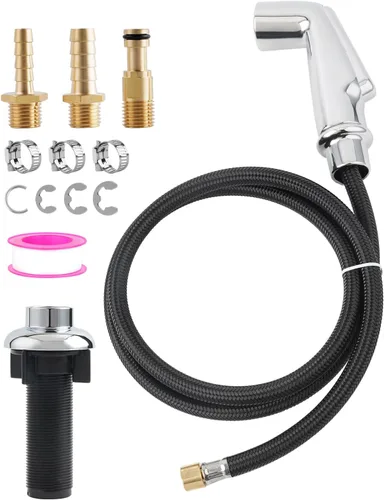 Hygie Rinse Accesorio de Rociador para Fregadero de Ajuste Universal con Juego de Manguera, Cabezal Rociador Lateral de Cocina con Adaptadores Cromo