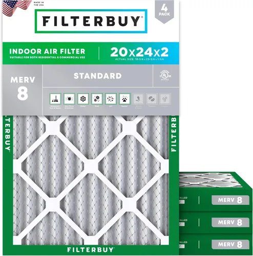 Miniatura 112 de Filterbuy - Filtro de aire de 20x20x1 MERV 8, Defensa Esencial contra el Polvo y las Alergias (paquete de 4), Filtros plisados electrostáticos