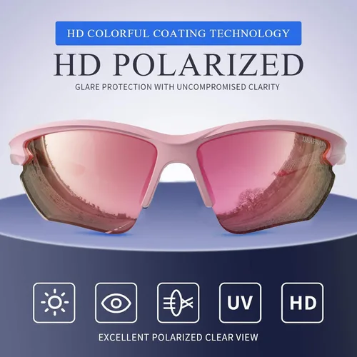 Miniatura 2 de DEAFRAIN Gafas de sol deportivas polarizadas para hombres y mujeres, ciclismo, correr, pesca, TR90, marco irrompible, protección UV Rosa mate/marco