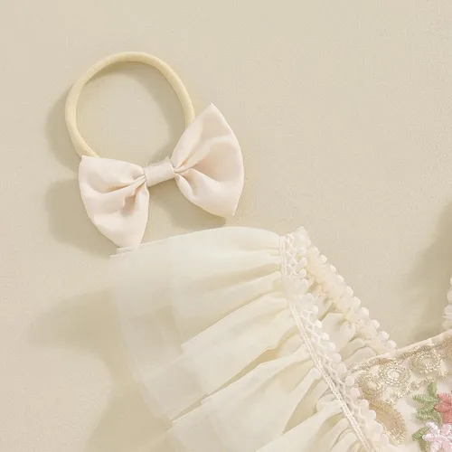 Miniatura 10 de Sasaerucure Traje de verano para bebé niña, sin mangas, mameluco de encaje tutú, mameluco de una pieza con volantes
