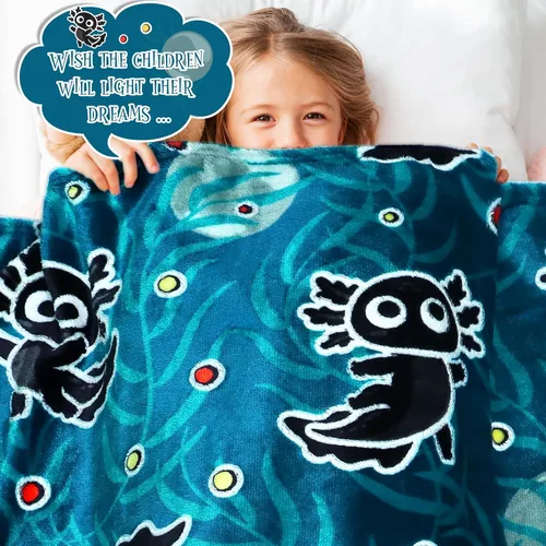 Miniatura 5 de Manta de ajolote para niños, regalo de juguete de ajolote para niños de 3 a 8 años, suave y acogedora manta de forro polar azul marino para cuna