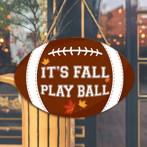 Miniatura 7 de YIXAXKAO Letrero de madera para puerta de fútbol de otoño, letrero de corona, colgante de puerta, decoración colgante de madera, letrero decorativo