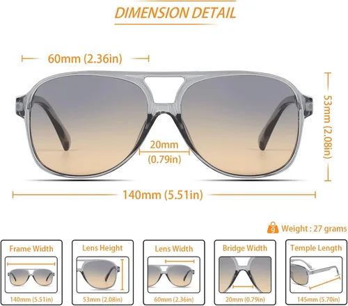 Miniatura 3 de Lentes de sol vintage retro de los años 70 para mujer y hombre, montura clásica, cuadrada y grande estilo aviador, lentes naranjas de moda UV400