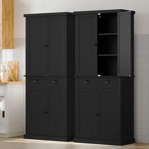 Miniatura 8 de ARTPOWER Armario de almacenamiento de despensa de cocina de 72 pulgadas de alto con cajón y estantes ajustables, armario de despensa para cocina
