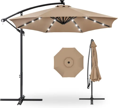 Miniatura 19 de Best Choice Products - Paraguas solar LED de 10 pies para colgar en el mercado o patio Gris