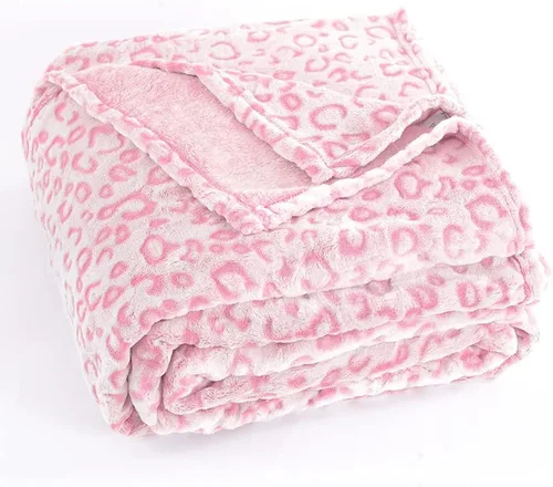 PLEASANT BOULEVARD | Manta de forro polar con diseño de leopardo, manta premium ligera y cálida de microfibra de felpa rosa para sofá y cama (rosa,