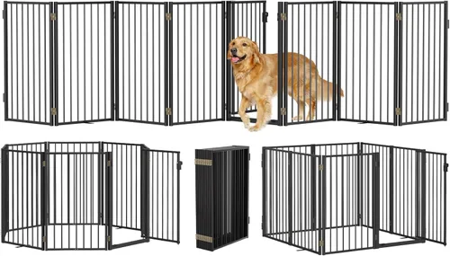 Miniatura 10 de Puertas de metal independientes para perros con puerta para interiores y exteriores, 80 pulgadas, extra ancho, 32 pulgadas de alto, puerta Blanco