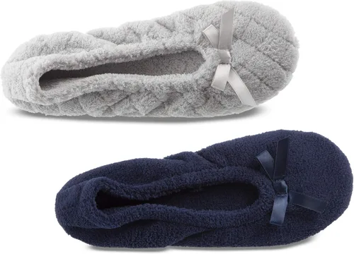Miniatura 2 de ISOTONER Zapatillas de bailarina para mujer, acolchadas y estampadas sólidas, paquete de 2