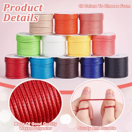 Miniatura 4 de PH PandaHall Cuerda de poliéster encerado de 132 yardas, 12 colores, 0.079 pulgadas, hilo encerado, cuerda para pulseras, collares, cuentas
