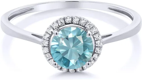 Miniatura 20 de Gem Stone King Anillo de compromiso de boda de oro blanco de 10 quilates con piedra natal y halo de diamantes Redondo de 0.236 in Anillo de oro
