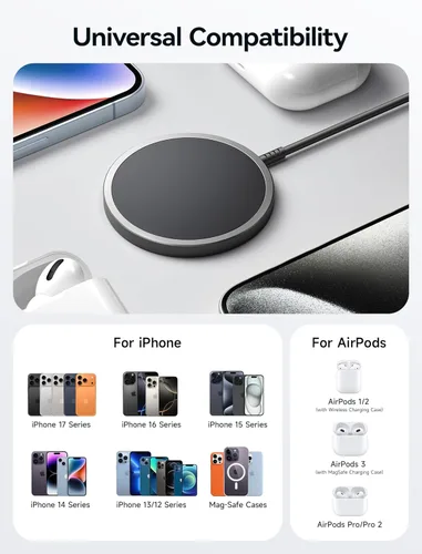 Miniatura 7 de JSAUX Cargador inalámbrico magnético compatible con cargador MagSafe / iPhone 16/16 Pro/16 Plus/16 Pro Max/iPhone 15 Pro Max Plus/iPhone 14 13 12