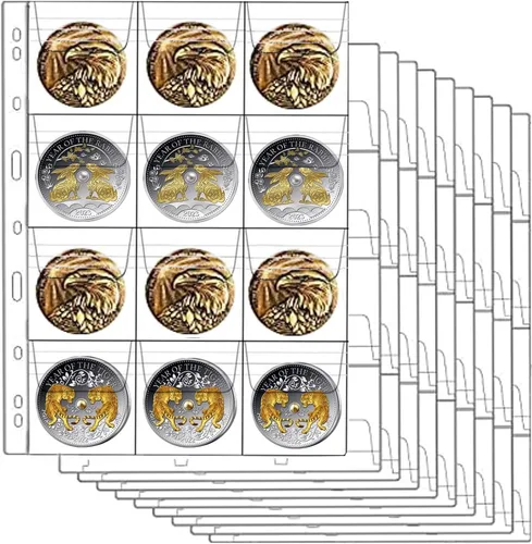Porta Monedas de 12 Bolsillos para Coleccionistas, AITIME Páginas Estándar con 9 Bolsillos para Monedas para Libreta de Almacenamiento, 10 Hojas,