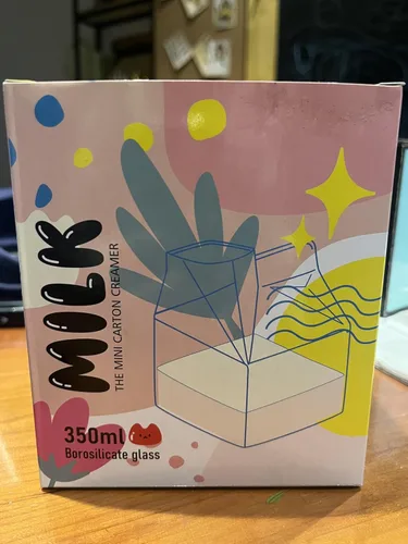 Miniatura 2 de Jarra de cartón de leche de vidrio lindo transparente Kawaii Milk Carton Cup Mini Creamer Jarra Contenedor de 12 onzas, 1 unidad