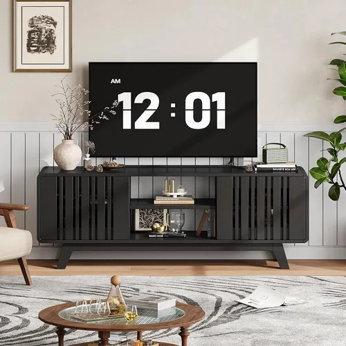 Miniatura 9 de ONBRILL Soporte de TV de 63 pulgadas para televisores de hasta 75 pulgadas, soporte de televisión moderno de mediados de siglo con toma