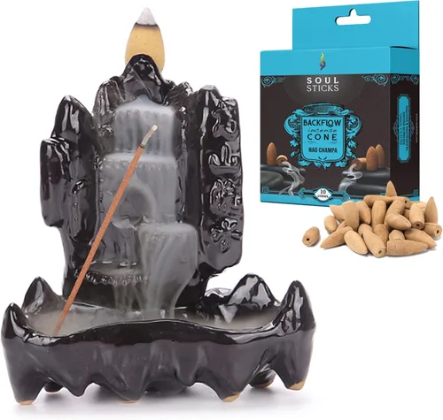 Miniatura 10 de SOUL STICKS Soporte de incienso de reflujo fuente de cascada para el hogar, oficina, yoga, decoración de habitación y aromaterapia con 1 paquete