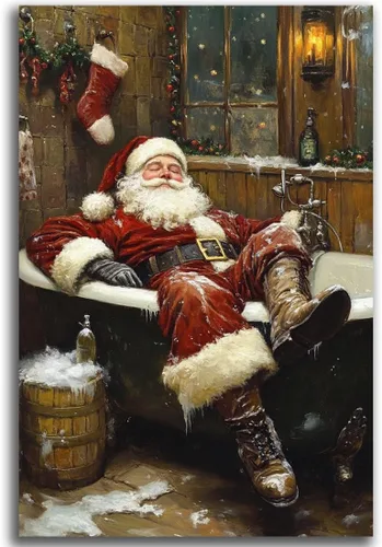 Miniatura 26 de Arte de pared de Navidad para baño, muñeco de nieve de Navidad en la bañera, impresión en lienzo de baño, escena clásica de Navidad, invierno