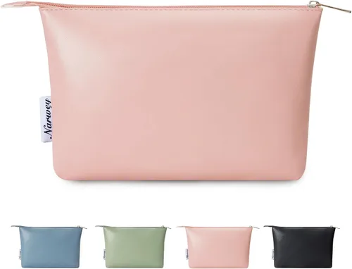 Miniatura 18 de Narwey Bolsa de Maquillaje Grande para Bolso de Cuero Vegano de Viaje Bolsa de Cosméticos con Cremallera para Mujeres, A-Negro
