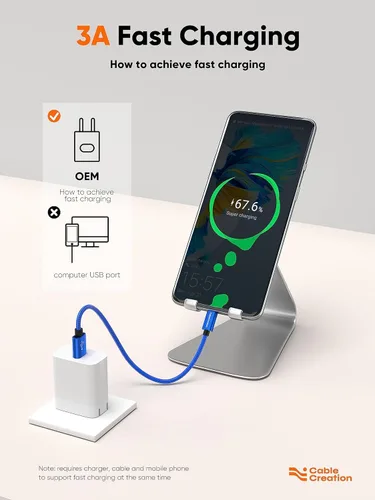 Miniatura 3 de CableCreation Cable USB de 15 cm Corto de USB a USB C, Cable USB A a USB C de Carga Rápida, USB C Macho a USB Macho para Banco de Energía, Galaxy