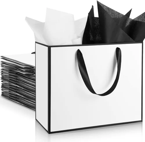 Miniatura 12 de ReliThick Paquete de 12 bolsas de regalo de papel metálico con asas y papel de seda de 11.8 x 10 x 4 pulgadas, bolsa de agradecimiento para Azul