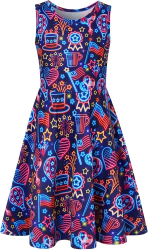 Miniatura 31 de Funnycokid Vestido de Sirena para Niñas, Sin Mangas, de Verano, para Cumpleaños, de Fiesta con Volantes, Ropa de 4 a 13 Años