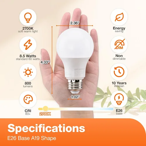 Miniatura 2 de LEDVANCE Sylvania - Bombilla LED A19, equivalente a 60 W, eficiente 8.5 W, 10 años, 2700 K, 800 lúmenes, esmerilada, blanco suave (74765)