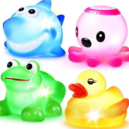 Yeonha Toys Juguete de baño (paquete de 4), puede parpadear luz colorida, juguete de baño flotante, juguete iluminado para bañera de agua para