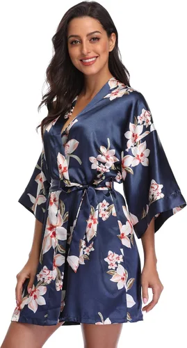 Miniatura 4 de Vestir de temporada. Batas para mujer de estilo floral, para dama de honor, kimono corto satinado, ropa de cama, para despedida de soltera