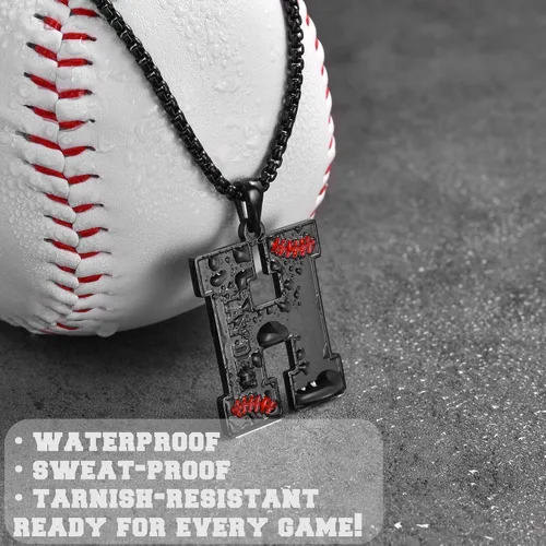 Miniatura 3 de Ldurian Collar personalizado con nombre de béisbol, cadena negra de acero inoxidable, collar con nombre deportivo, letra A-Z de 24 pulgadas, regalos