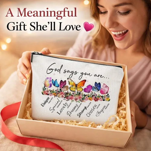 Miniatura 7 de God Says You Are...- Regalo cristiano para mujer, inspirador versículo bíblico, bolsas de cosméticos con cremallera, bolsa de viaje religiosa