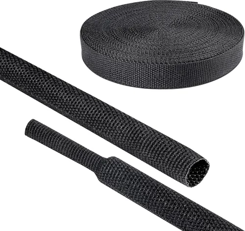 Miniatura 17 de Tubo Termorretráctil Trenzado Negro 2 en 1 Funda de Manguera de Telar de Alambre de Tela Retráctil Automotriz Protector de Gestión (1/2"-15ft)