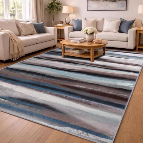 Miniatura 22 de Alfombra abstracta de 3 x 5 para sala de estar, dormitorio, entrada, color azul