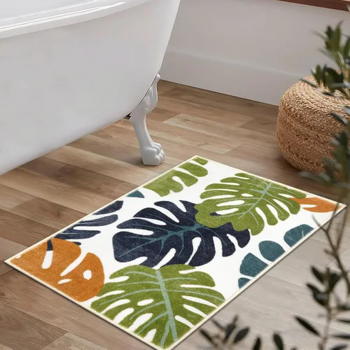 Lukinbox Tapetes de baño lavables con hojas, 18 x 26 pulgadas, tapete de baño pequeño antideslizante Monstera, tapete de baño de microfibra suave