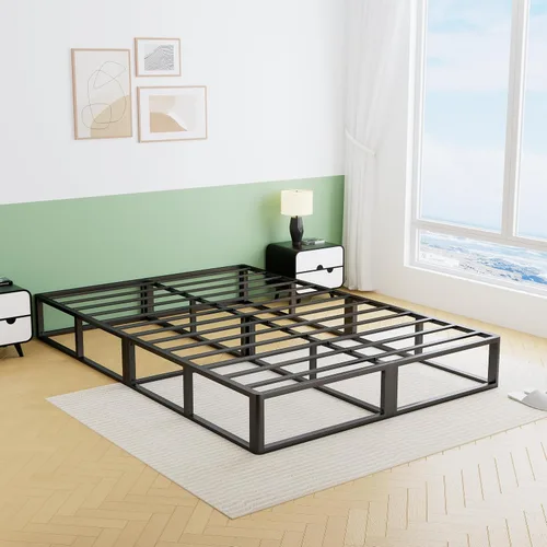 Miniatura 7 de VIPSHOW - Base de cama metálica de 10 pulgadas tamaño Queen con esquinas redondas, base de plataforma baja, listones de acero resistente hasta 3000