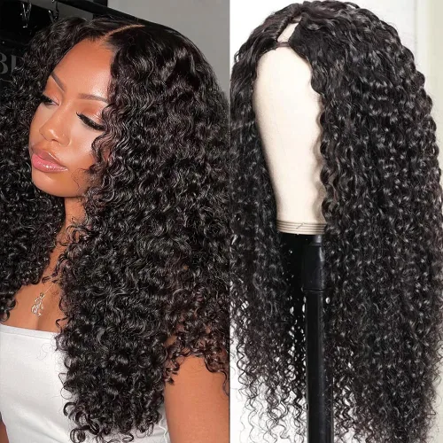 Miniatura 17 de Pelucas de Raya en V Rizadas con Forma de V para Mujeres Negras, Sin Mechas Fuera, Mejora de Raya en U, Sin Pegamento, Peluca Completa con Clip