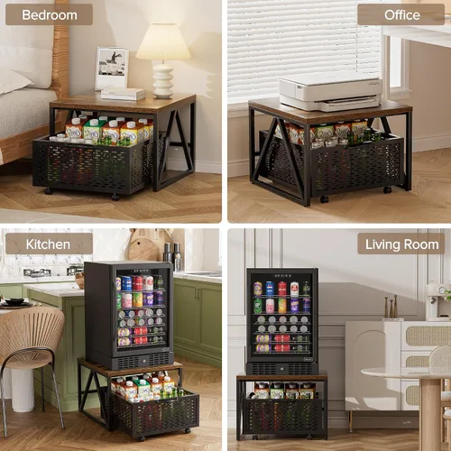 Miniatura 7 de Urban Deco Mini soporte para refrigerador con almacenamiento, carrito de refrigerador resistente con cesta de cajón, mini mesa de refrigerador