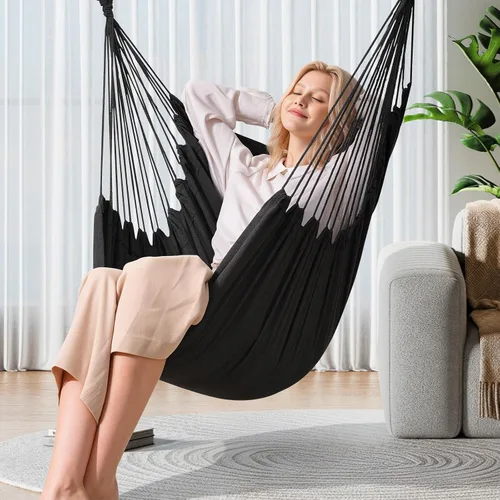 Miniatura 2 de Y- STOP Silla Hamaca Colgante Columpio de Cuerda, Máximo 500 Libras, 2 Cojines Incluidos, Silla Colgante Grande de Macramé con Bolsillo, Tejido