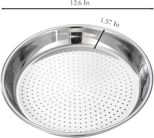 Miniatura 2 de Placa de vapor, 2 unidades de red de vapor redonda de acero inoxidable de 12.6 pulgadas para cocinar al vapor de alimentos (plata, L)